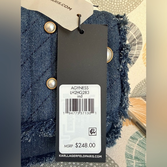 Karl Lagerfeld Denim Blue Pearl Embellished Shoulder Bag NWT and Dust Bag - Picture 10 of 14